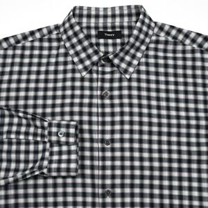Theory Shirt Men's Large Shadow Tonal Plaid Button Up Business Casual L/S Luxury